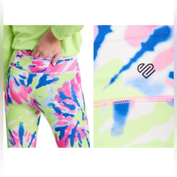 Justice J Sport Girls Bright Tie-Dye Color Block Athletic Leggings - sz: S (7/8) - Picture 3 of 5